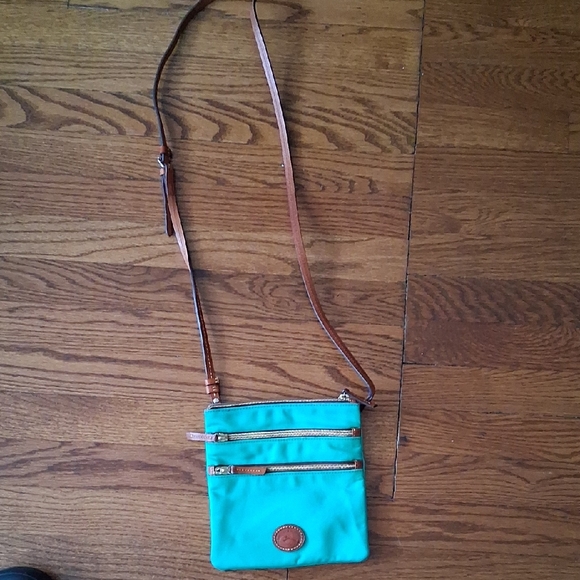Dooney & Bourke Handbags - Dooney & Bourke Aqua and Tan Crossbody Bag